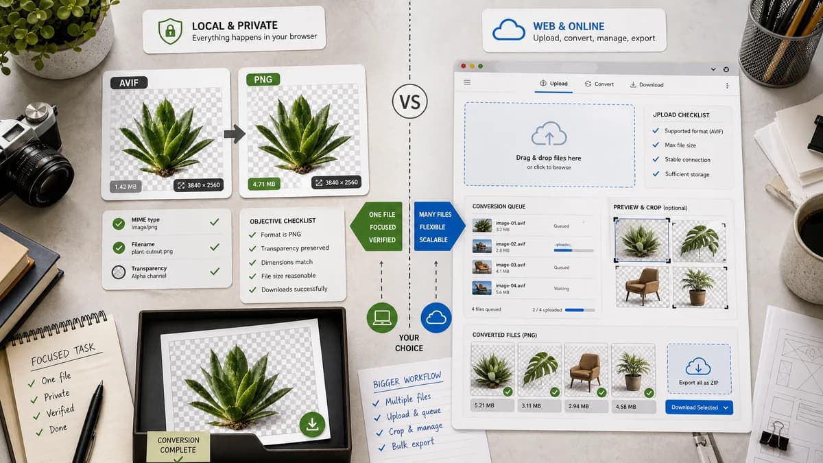 AVIF to PNG Converter vs Picflow AVIF to PNG visual comparison of image optimization workflows