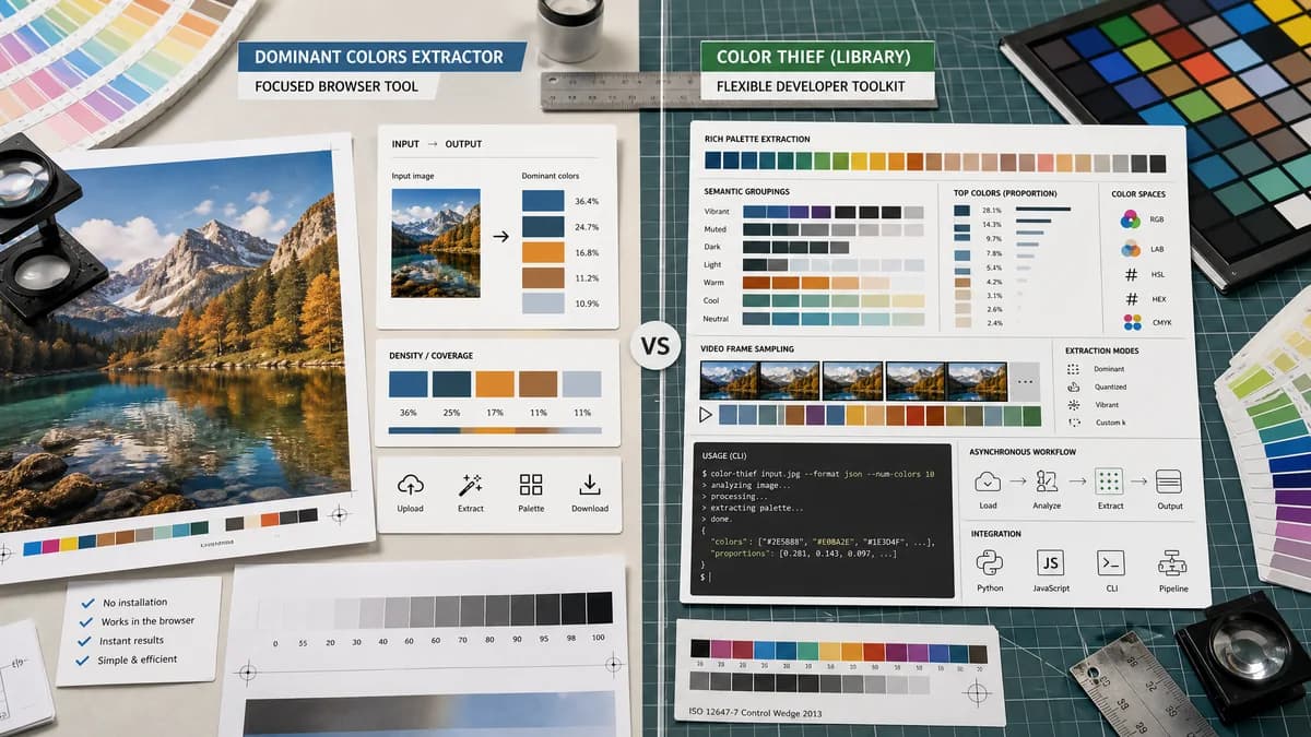 Dominant Colors Extractor vs Color Thief visual comparison of image color extraction workflows