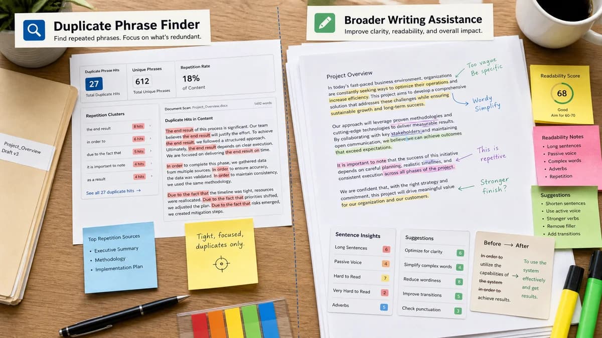 Duplicate Phrase Finder vs Hemingway Editor comparison detail image