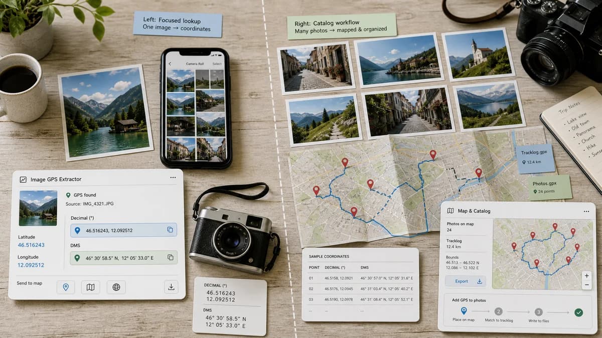 GPS Coordinates from Photo vs Adobe Lightroom Classic visual comparison of GPS coordinate workflows