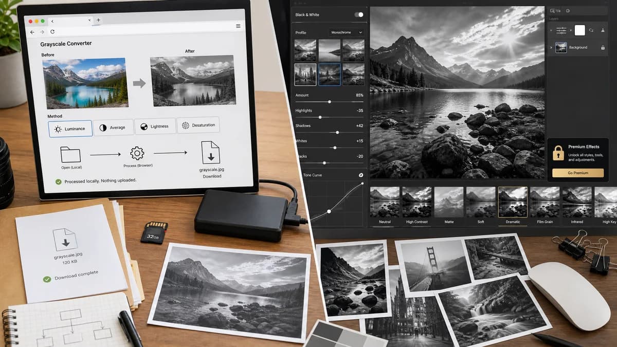 Grayscale Converter vs BeFunky visual comparison of grayscale converter workflows