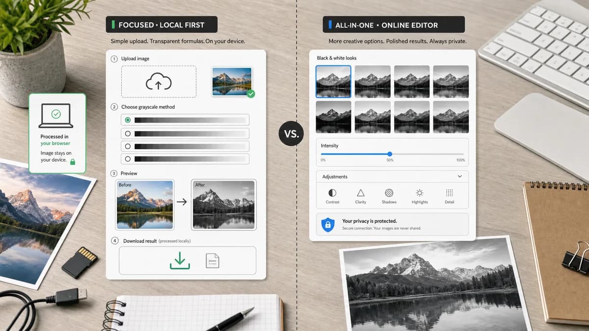 Grayscale Converter vs Fotor visual comparison of grayscale converter workflows