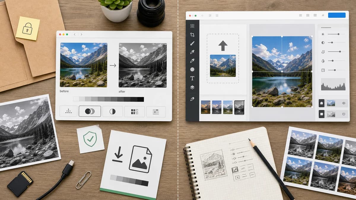 Grayscale Converter vs Gifgit visual comparison of grayscale converter workflows