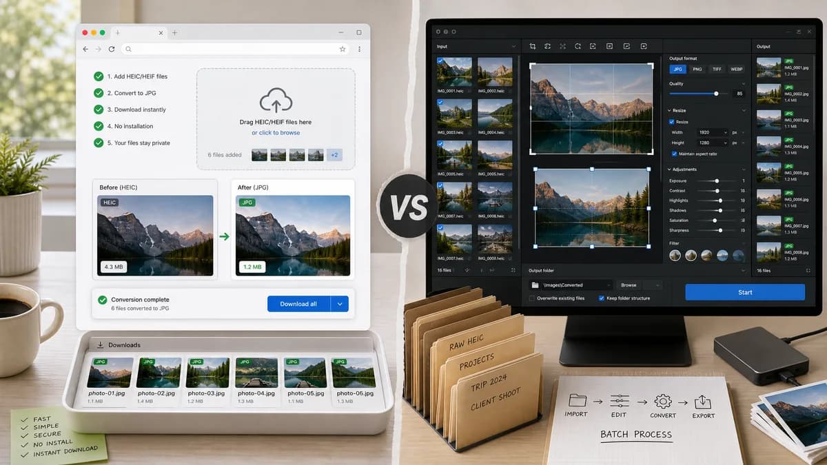 HEIC to JPG Converter vs XnConvert visual comparison of image optimization workflows