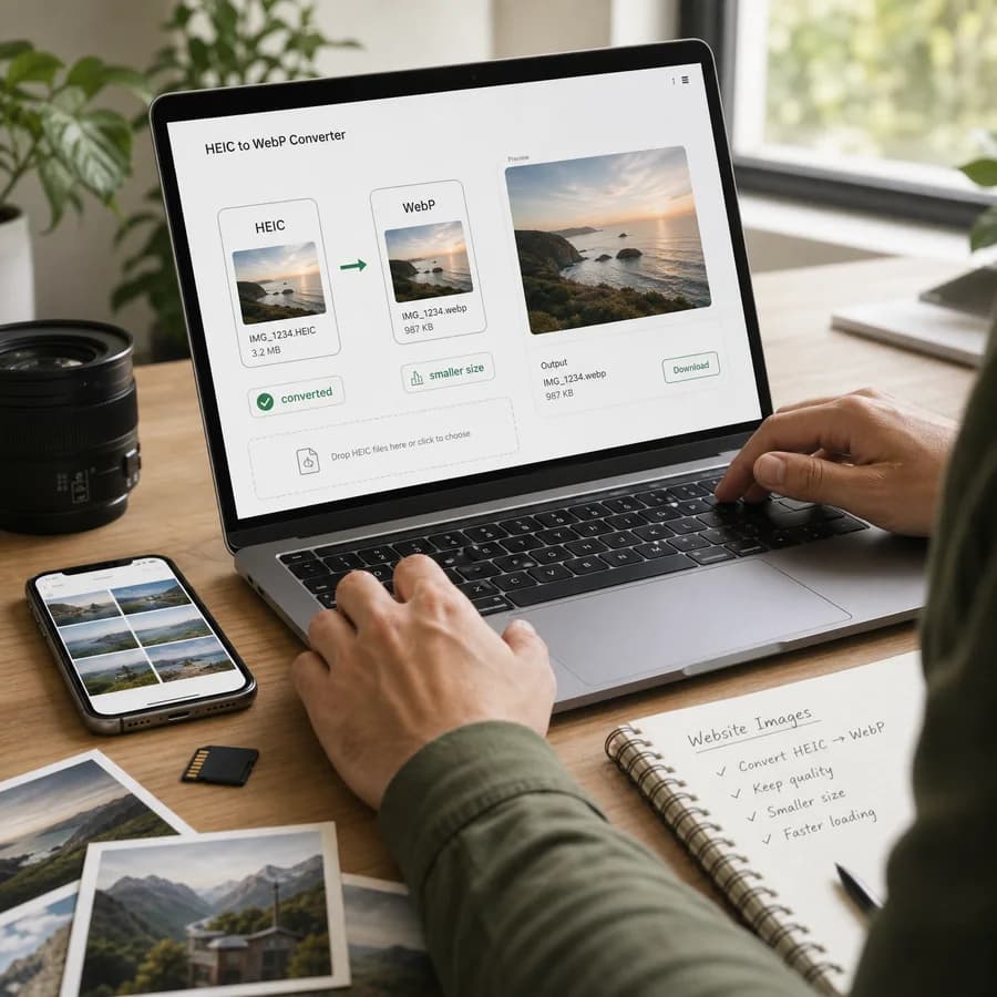 HEIC to WebP Converter preview showing browser tool output being reviewed in a practical workflow