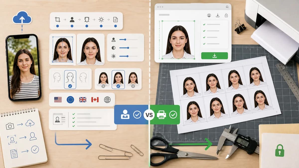 ID Photo Print Sheet Maker vs Visafoto visual comparison of id photo print sheet maker workflows