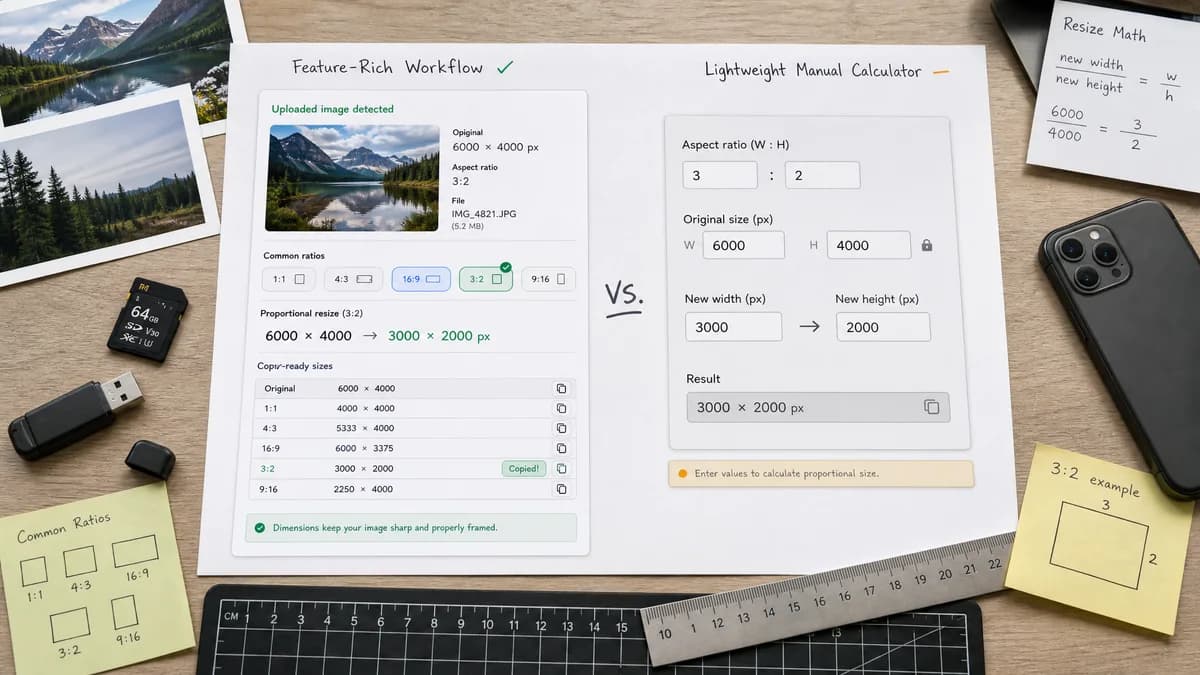 Image Aspect Ratio Calculator vs Red Route Image Aspect Ratio and Resizing Calculator visual comparison of image aspect ratio calculator workflows