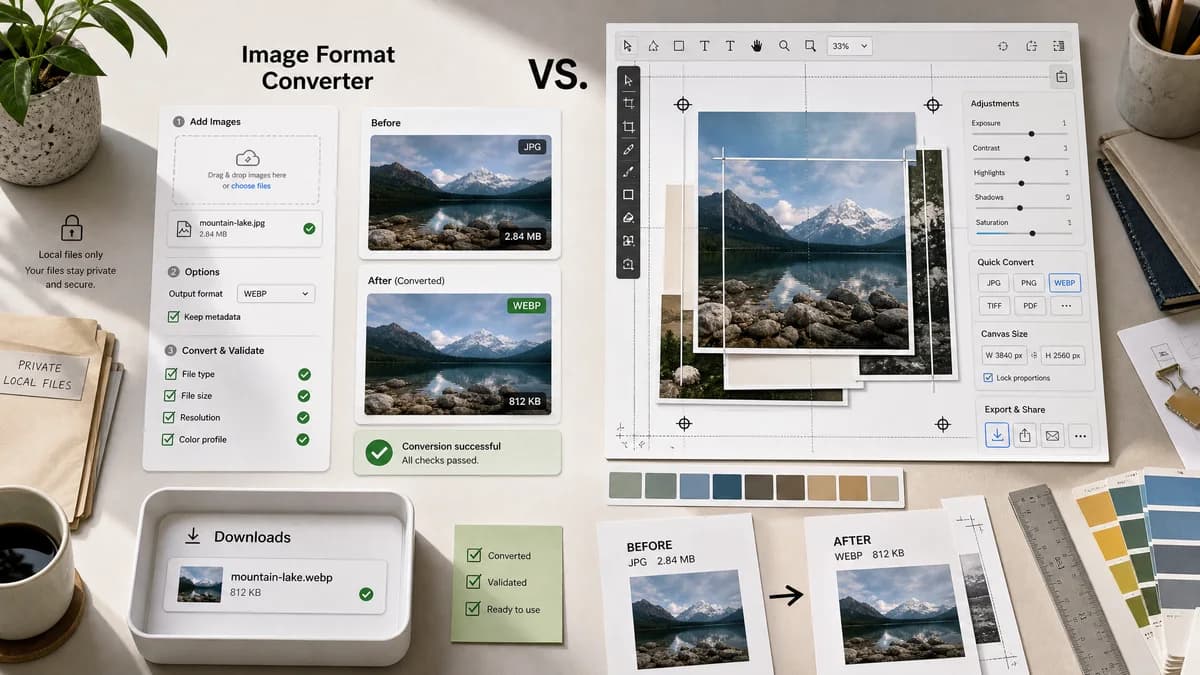 Image Format Converter vs Adobe Express Image Converter visual comparison of image optimization workflows