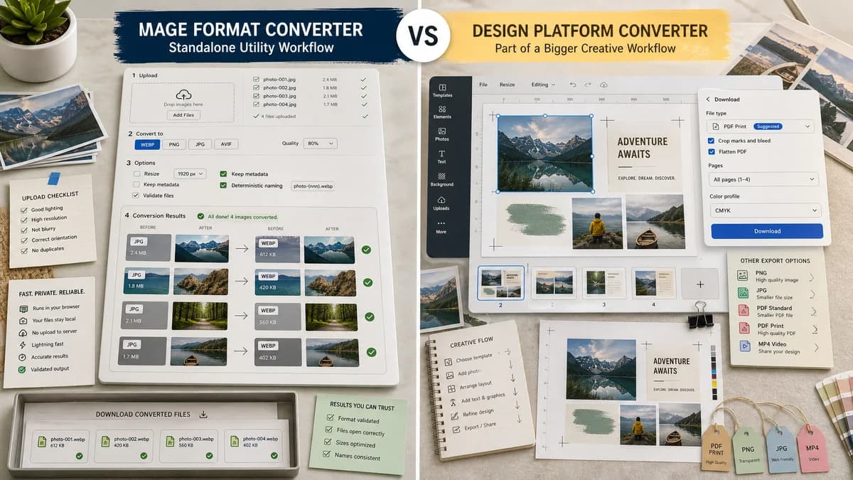 Image Format Converter vs Canva Image Converter visual comparison of image optimization workflows