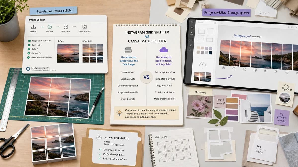 Instagram Grid Splitter vs Canva Image Splitter visual comparison of instagram grid splitter workflows