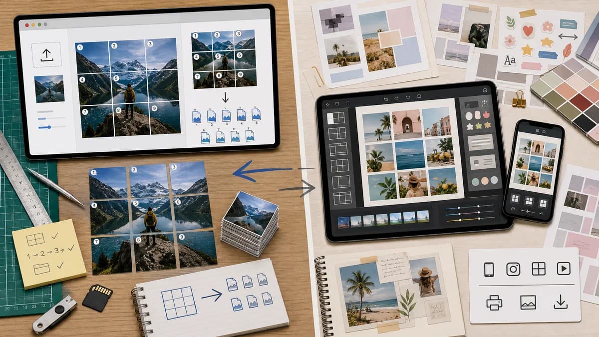 Instagram Grid Splitter vs Fotor Photo Grid Maker visual comparison of instagram grid splitter workflows
