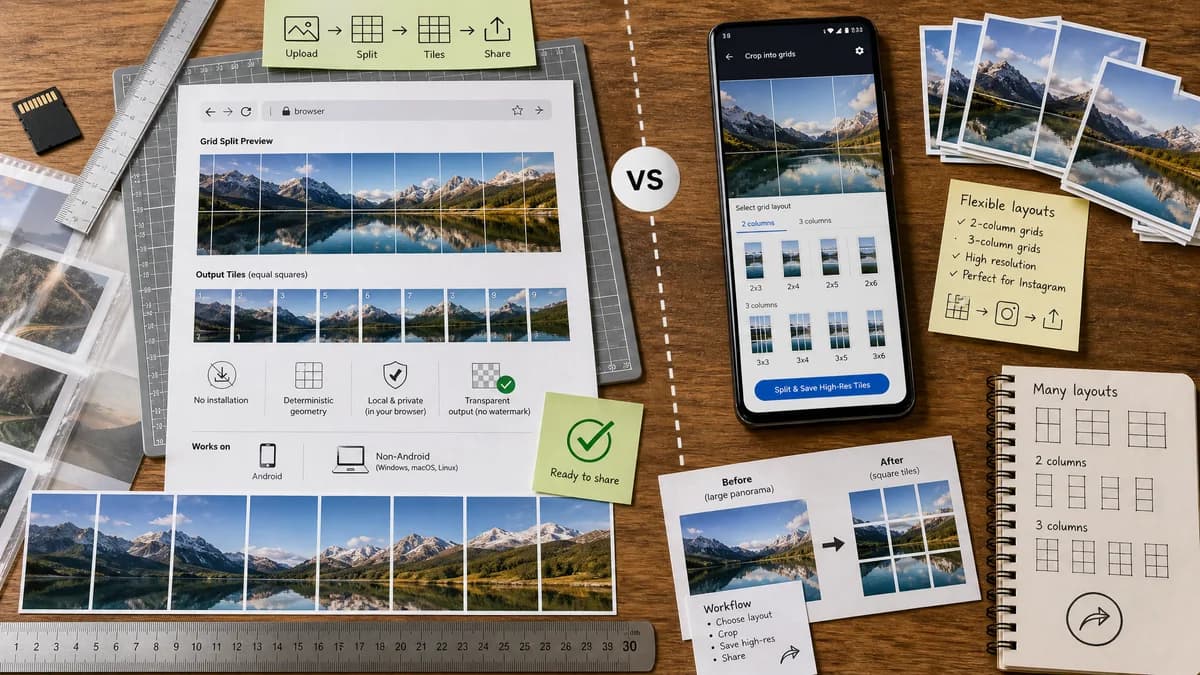 Instagram Grid Splitter vs Grid Maker visual comparison of instagram grid splitter workflows