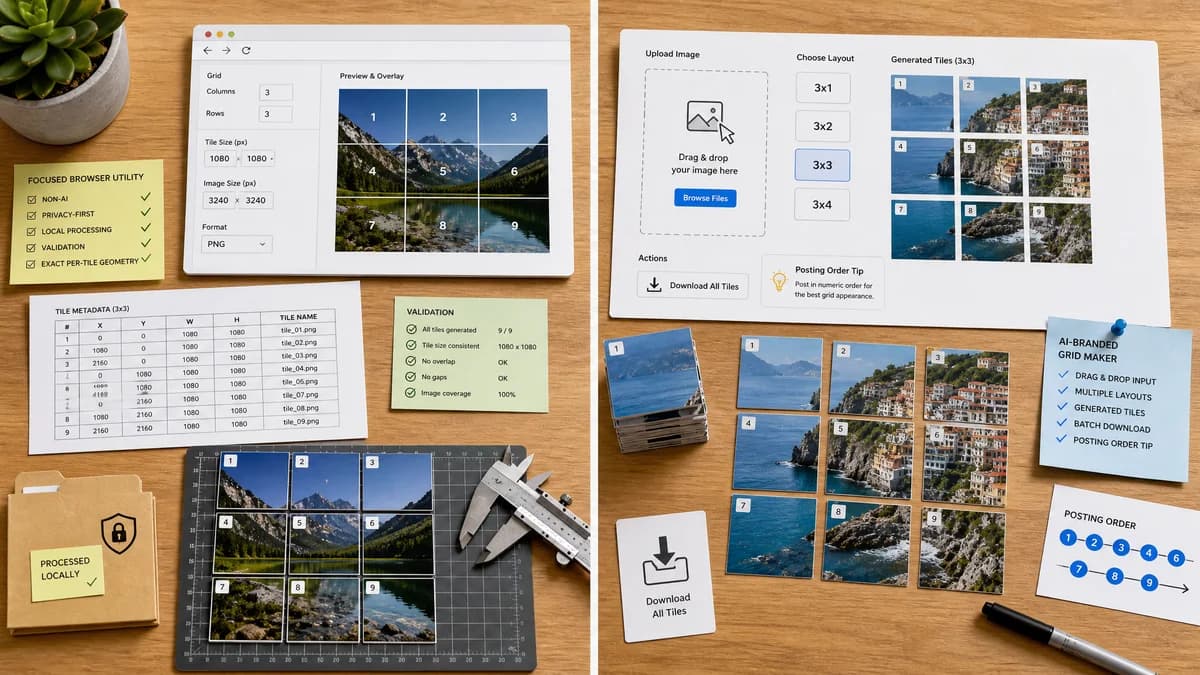 Instagram Grid Splitter vs Imagen AI IG Grid Maker visual comparison of instagram grid splitter workflows