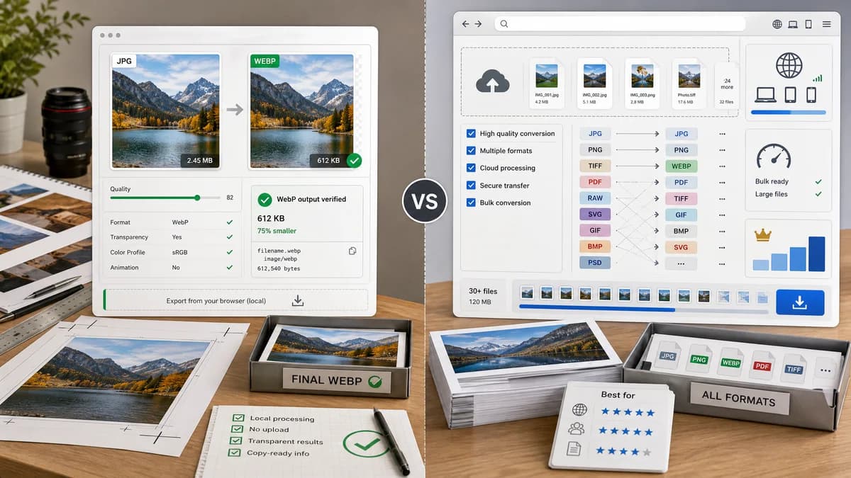 JPG to WebP Converter vs Convertio visual comparison of image optimization workflows
