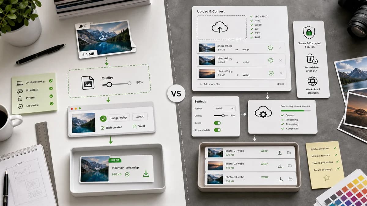 JPG to WebP Converter vs FreeConvert visual comparison of image optimization workflows