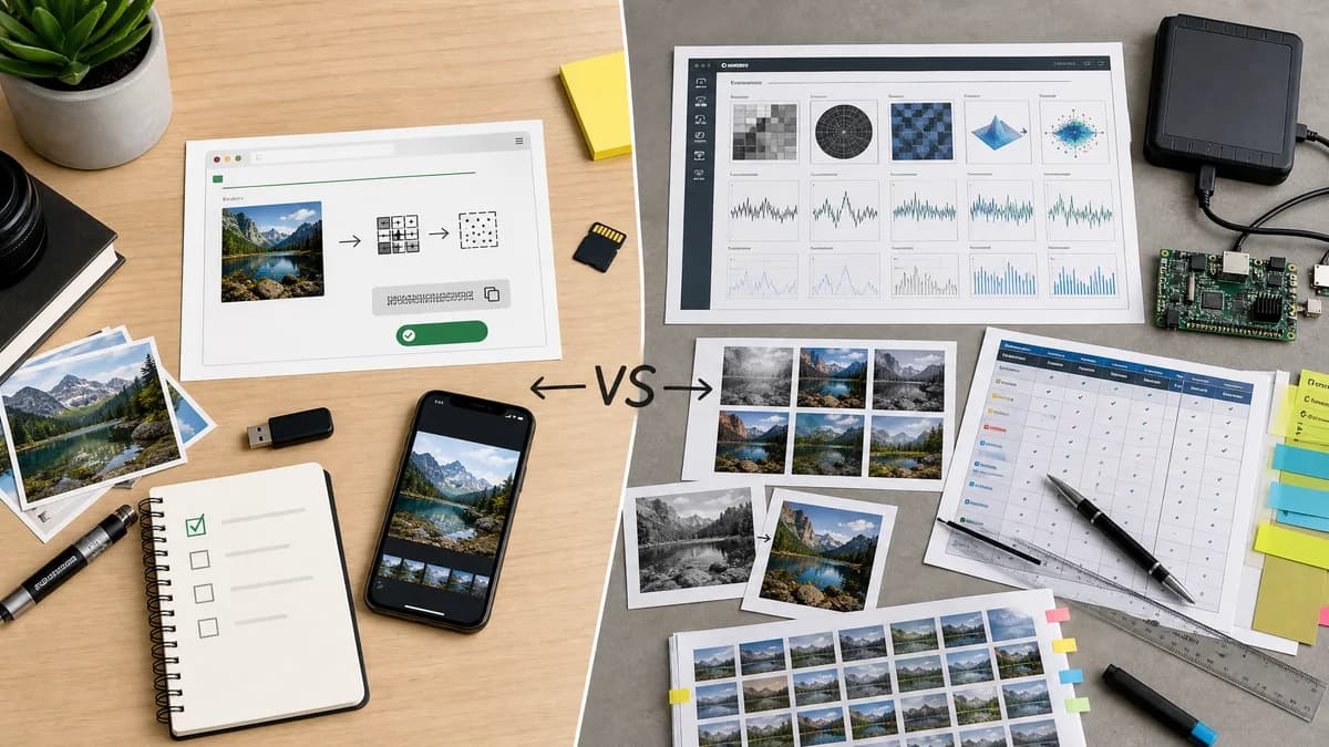 Perceptual Hash Generator vs pHash Demo visual comparison of perceptual hash generator workflows