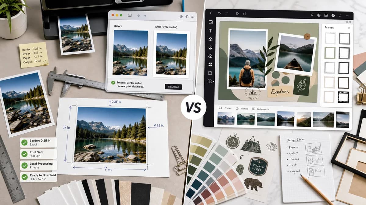 Photo Border Maker vs Adobe Express Borders visual comparison of photo border maker workflows