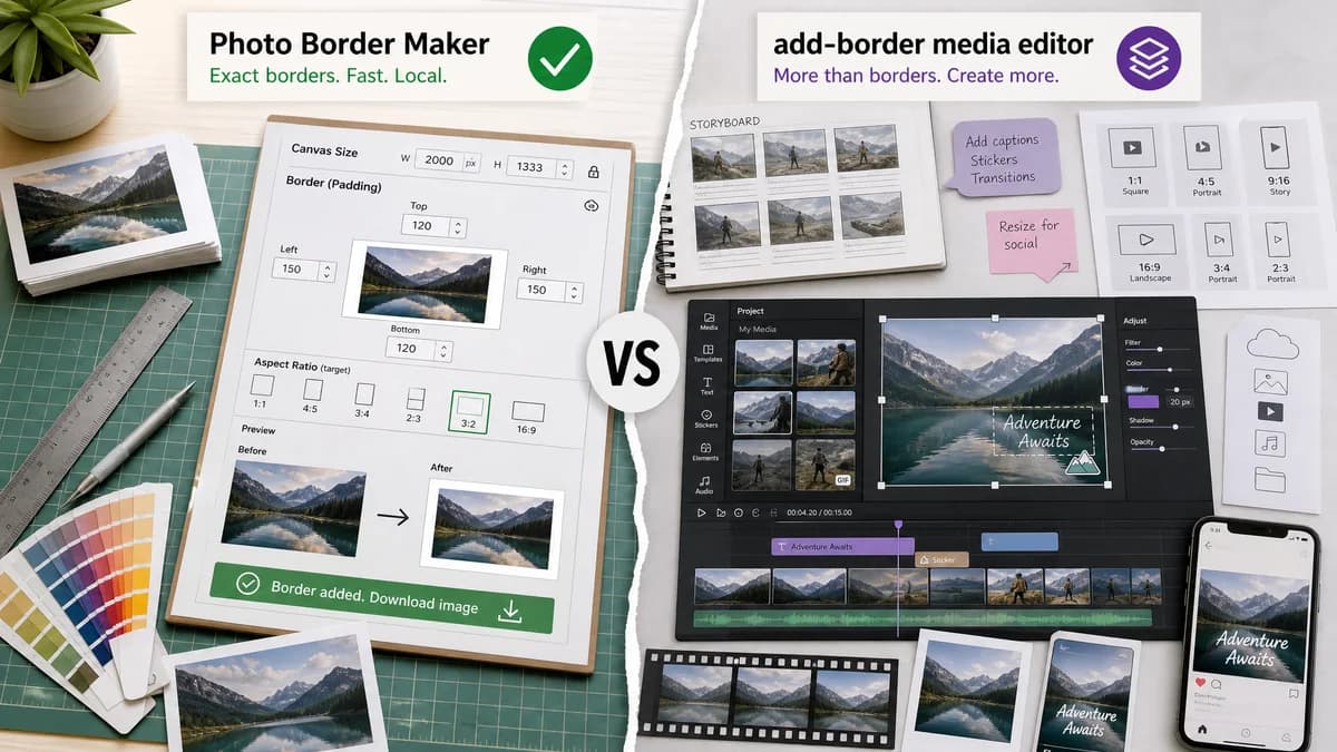 Photo Border Maker vs Kapwing Add Border to Image visual comparison of photo border maker workflows