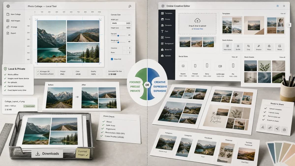 Photo Collage Maker vs Adobe Express visual comparison of image optimization workflows