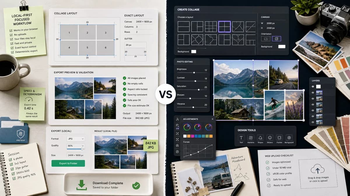 Photo Collage Maker vs BeFunky visual comparison of image optimization workflows