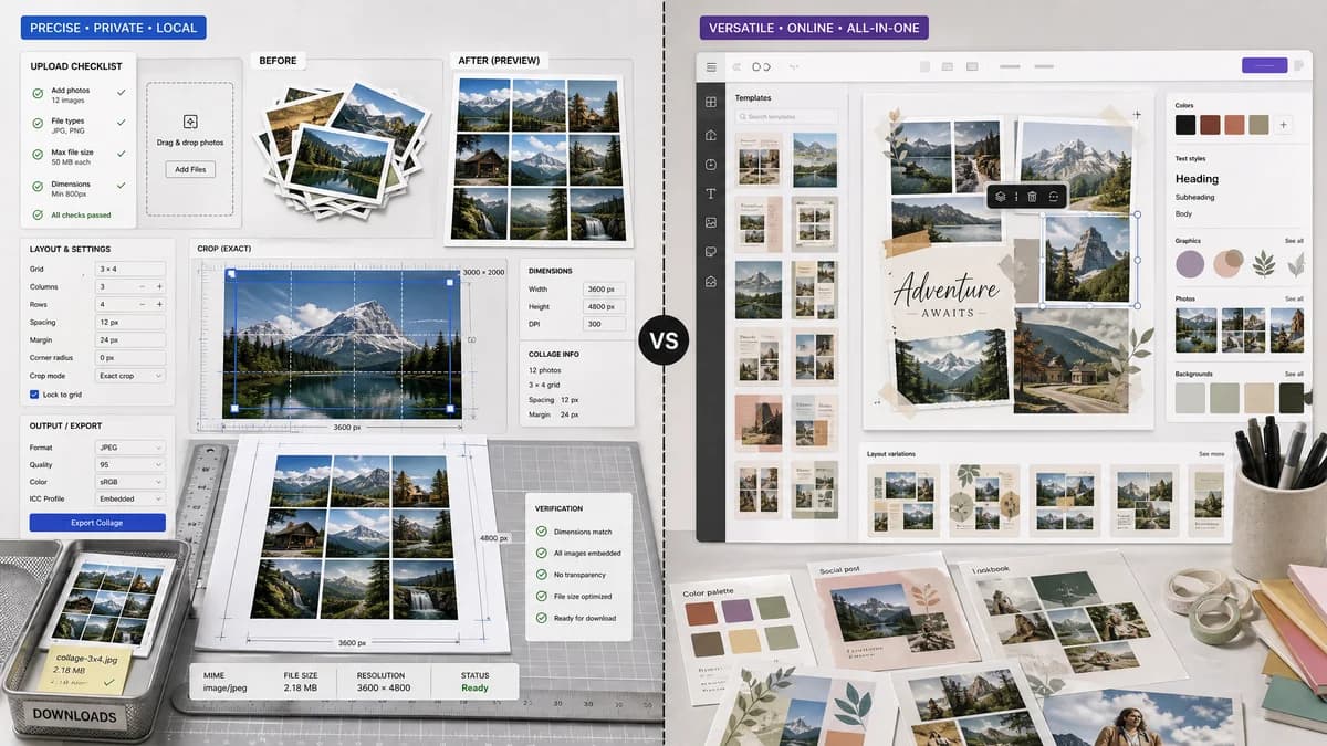 Photo Collage Maker vs Canva visual comparison of image optimization workflows
