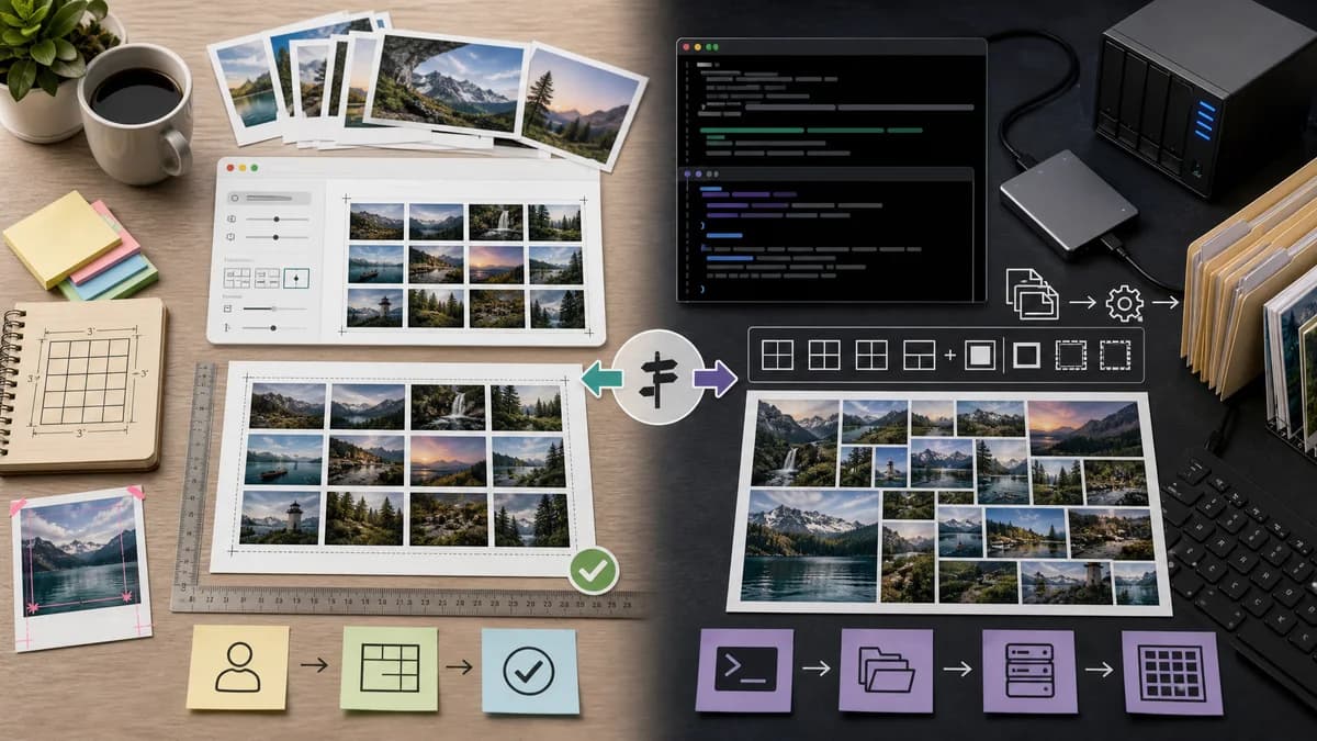 Photo Contact Sheet Maker vs ImageMagick Montage visual comparison of photo contact sheet maker workflows