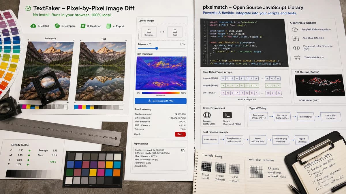 Pixel-by-Pixel Image Diff vs pixelmatch visual comparison of image optimization workflows
