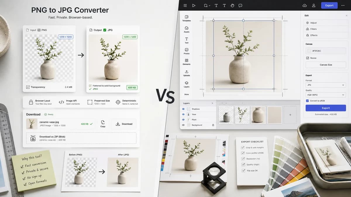 PNG to JPG Converter vs Adobe Express visual comparison of image optimization workflows