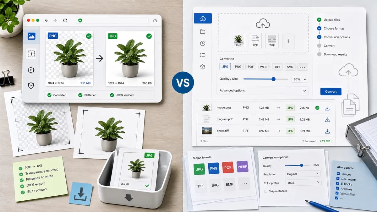 PNG to JPG Converter vs Online-Convert visual comparison of image optimization workflows