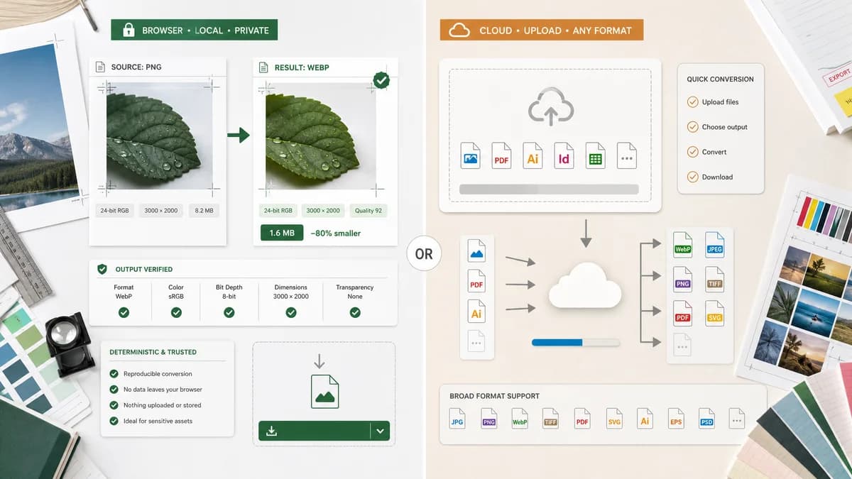 PNG to WebP Converter vs Convertio visual comparison of image optimization workflows