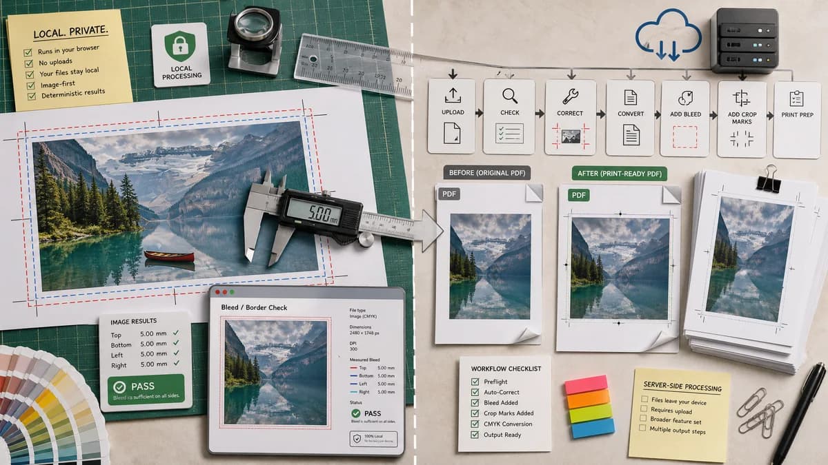 Print Bleed Border Checker vs PressPDF visual comparison of print bleed border checker workflows