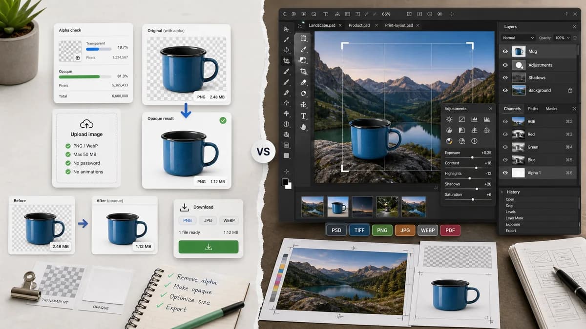 Remove Alpha Channel vs Photopea