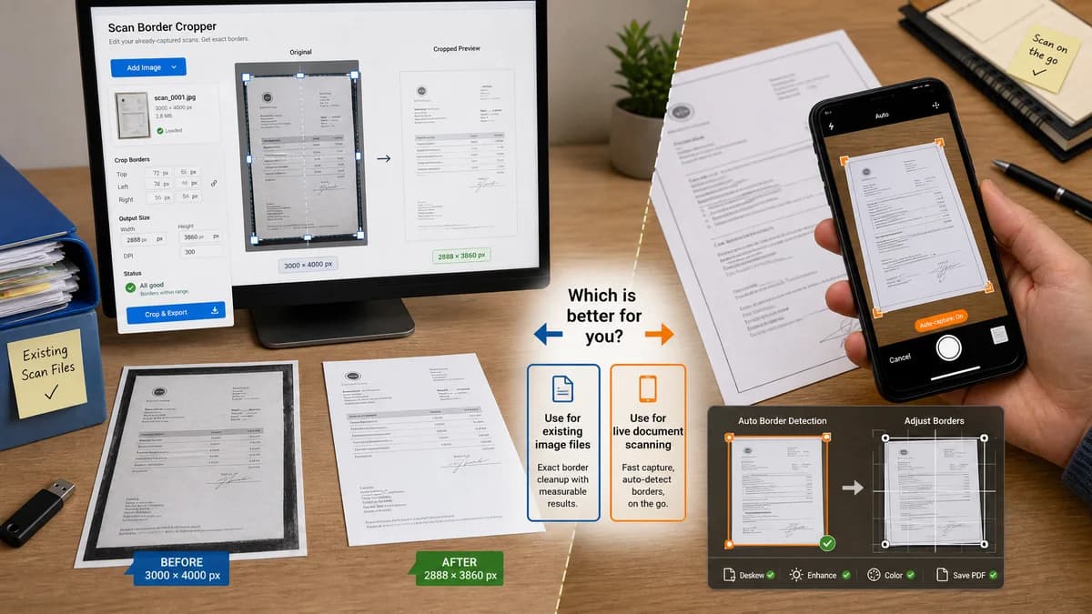 Scan Border Cropper vs Genius Scan visual comparison of scan border cropper workflows