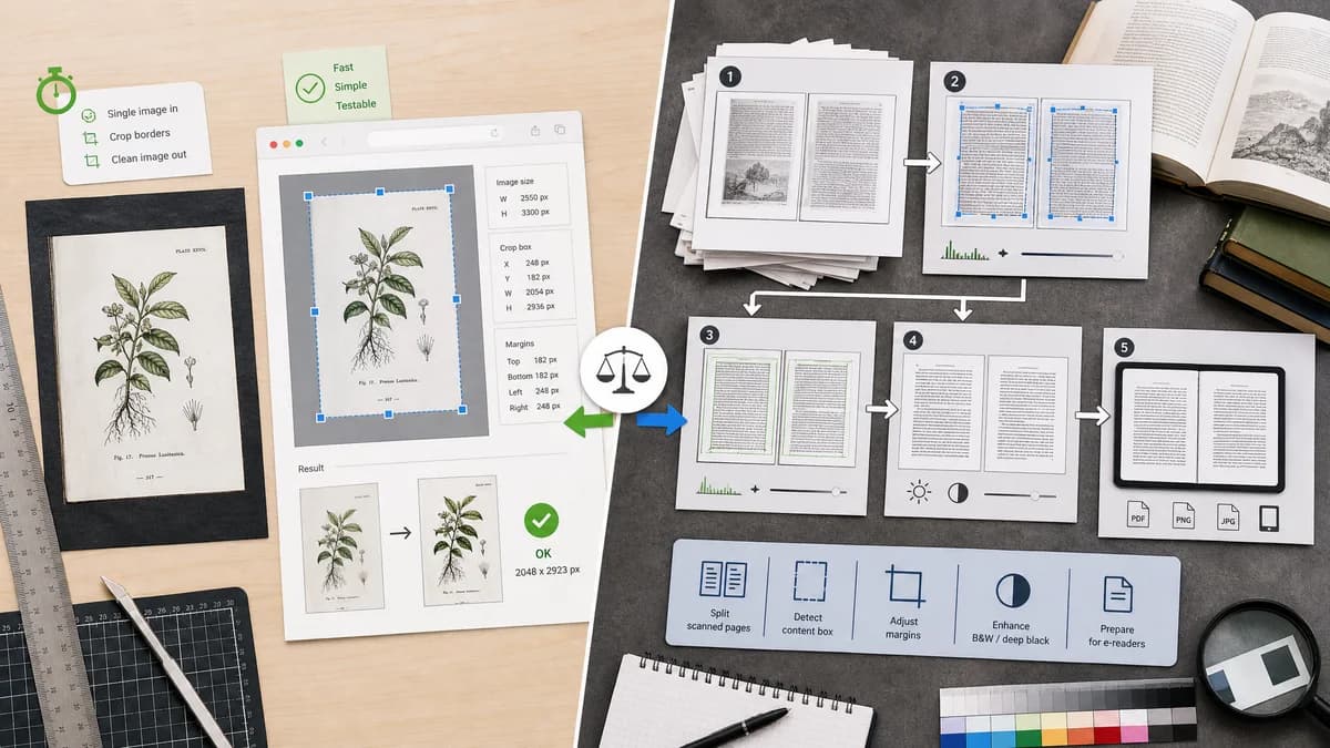 Scan Border Cropper vs ScanTailor Advanced visual comparison of scan border cropper workflows