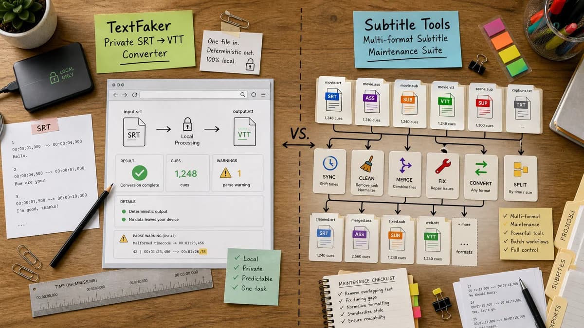 SRT to VTT Converter vs Subtitle Tools Convert to VTT visual comparison of srt to vtt converter workflows