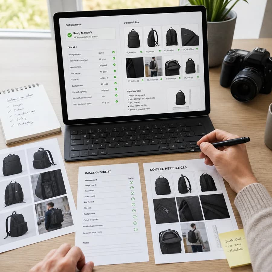 Walmart Marketplace Image Checker preview showing a browser preflight checklist and source-backed verification results