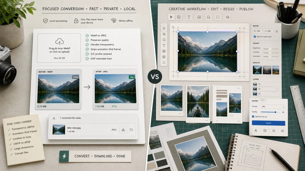 WebP to JPG Converter vs Canva visual comparison of image optimization workflows
