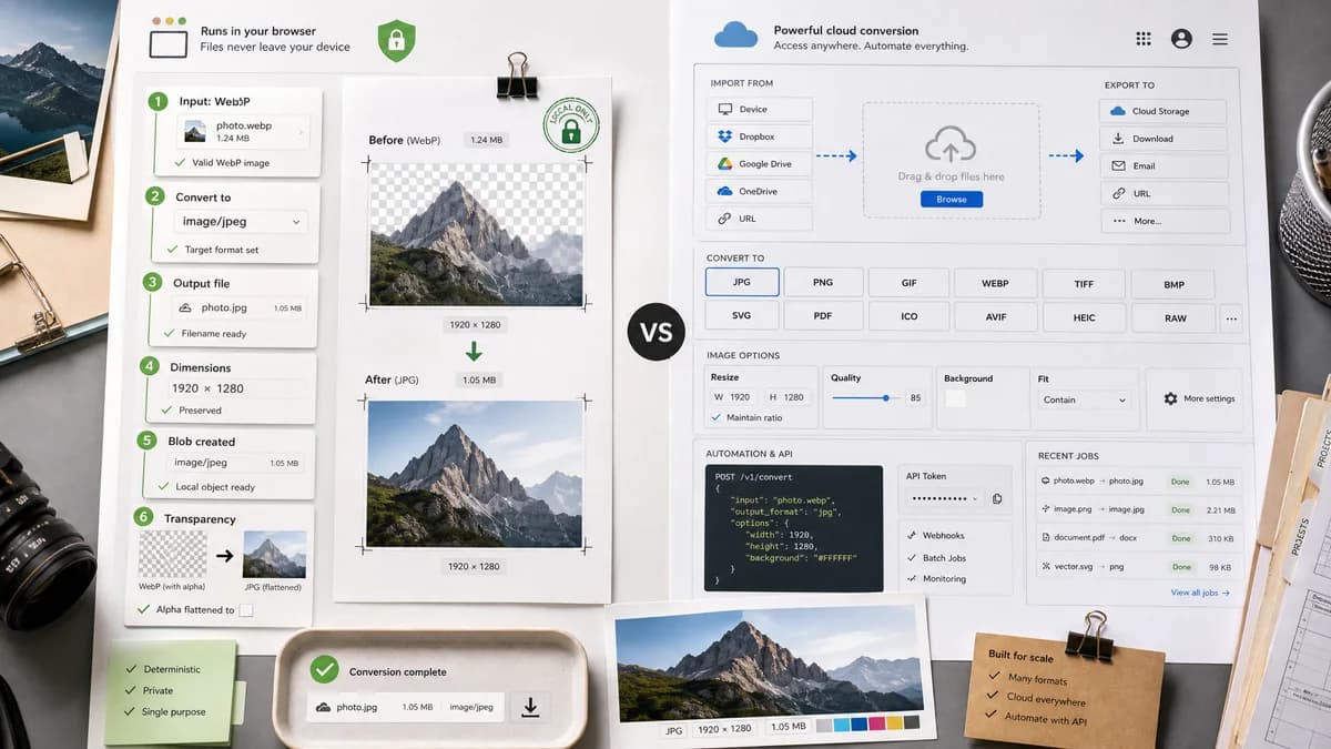 WebP to JPG Converter vs CloudConvert visual comparison of image optimization workflows