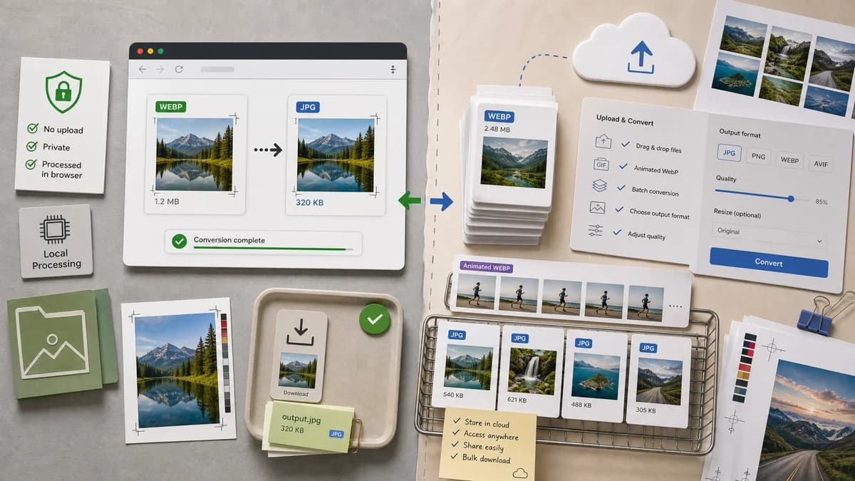 WebP to JPG Converter vs FreeConvert visual comparison of image optimization workflows