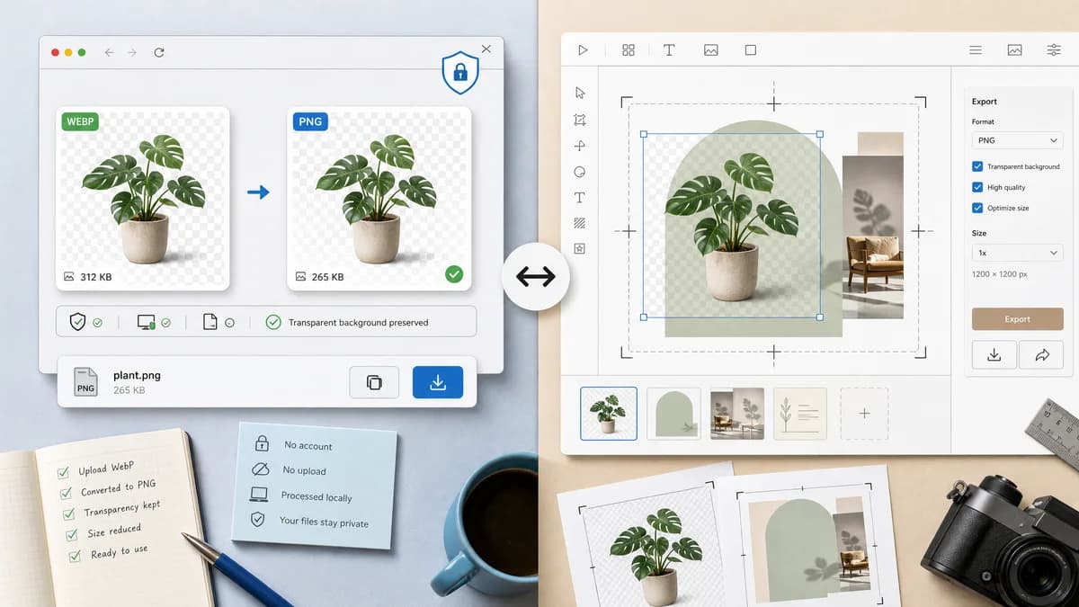WebP to PNG Converter vs Adobe Express visual comparison of image optimization workflows
