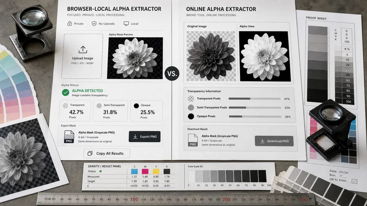 Alpha Channel Extractor vs ImageOnline.io Alpha Channel Extractor visual comparison of image optimization workflows
