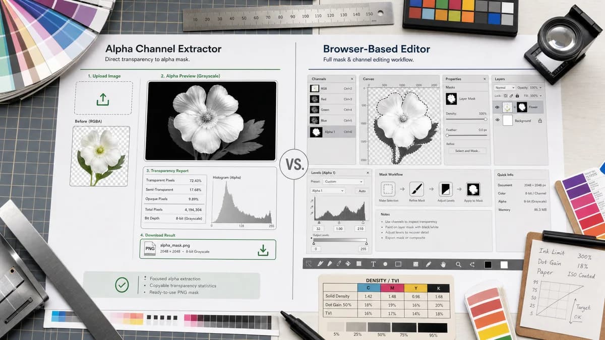 Alpha Channel Extractor vs Photopea visual comparison of image optimization workflows