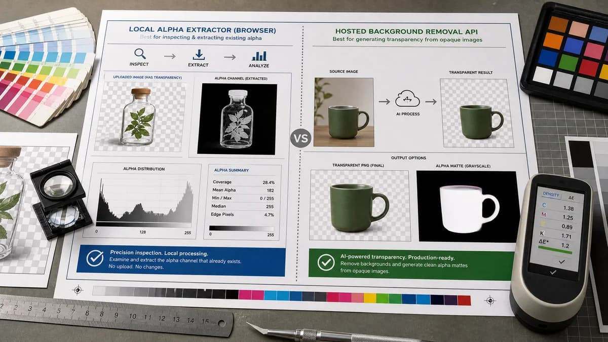 Alpha Channel Extractor vs remove.bg API visual comparison of image optimization workflows