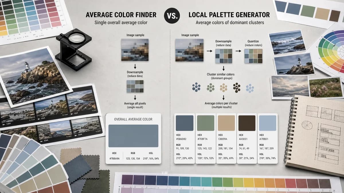 Average Color Finder vs EaziApps Color Palette From Image visual comparison of image color extraction workflows