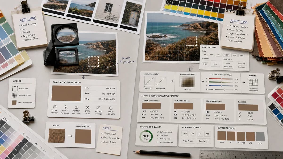 Average Color Finder vs ImageNurse Average Color Calculator visual comparison of image color extraction workflows