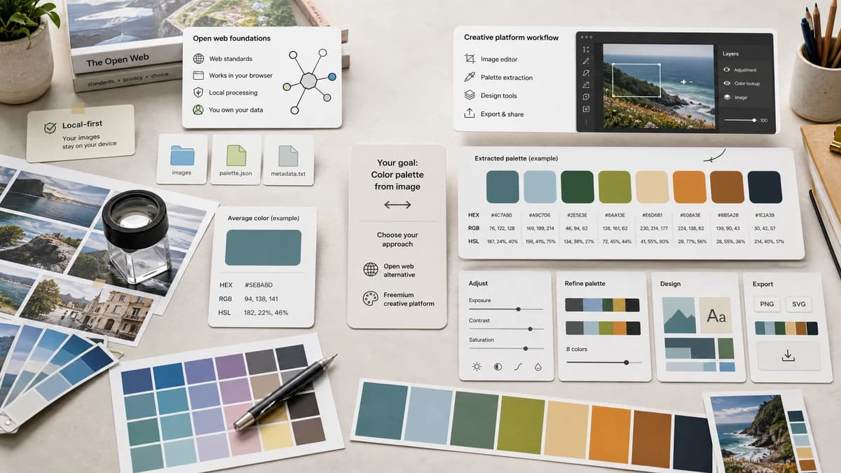 Open Source Alternatives to Picsart Color Palette from Image visual comparison with Average Color Finder