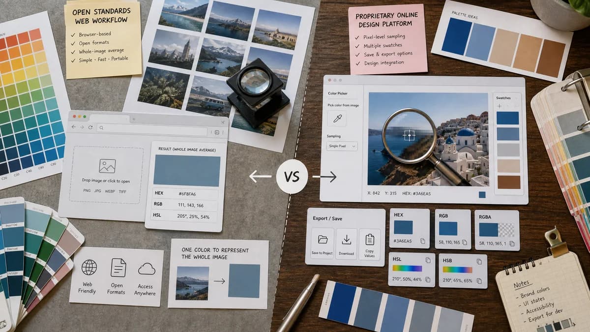 Open Source Alternatives to Pixelied Image Color Picker visual comparison with Average Color Finder