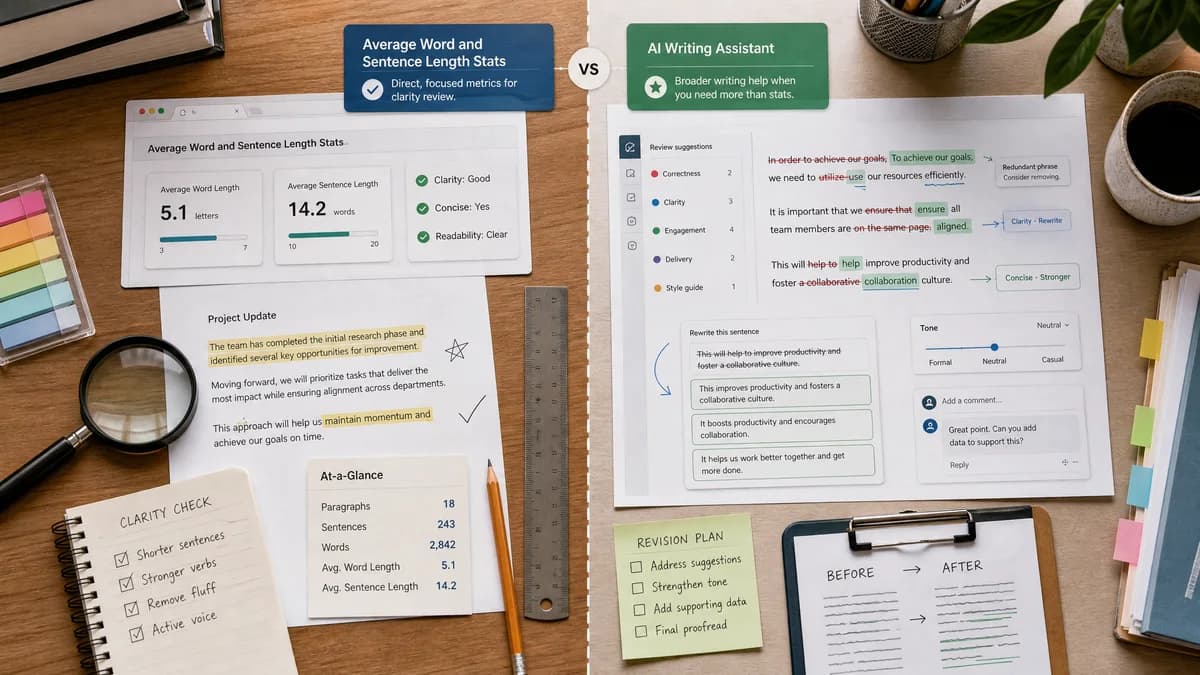 Average Word and Sentence Length Stats vs Grammarly comparison detail image