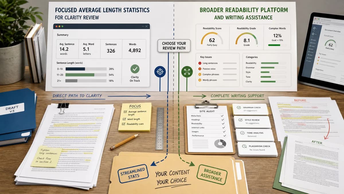 Average Word and Sentence Length Stats vs Readable comparison detail image