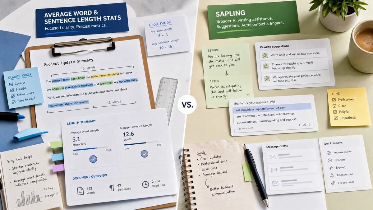 Average Word and Sentence Length Stats vs Sapling comparison detail image